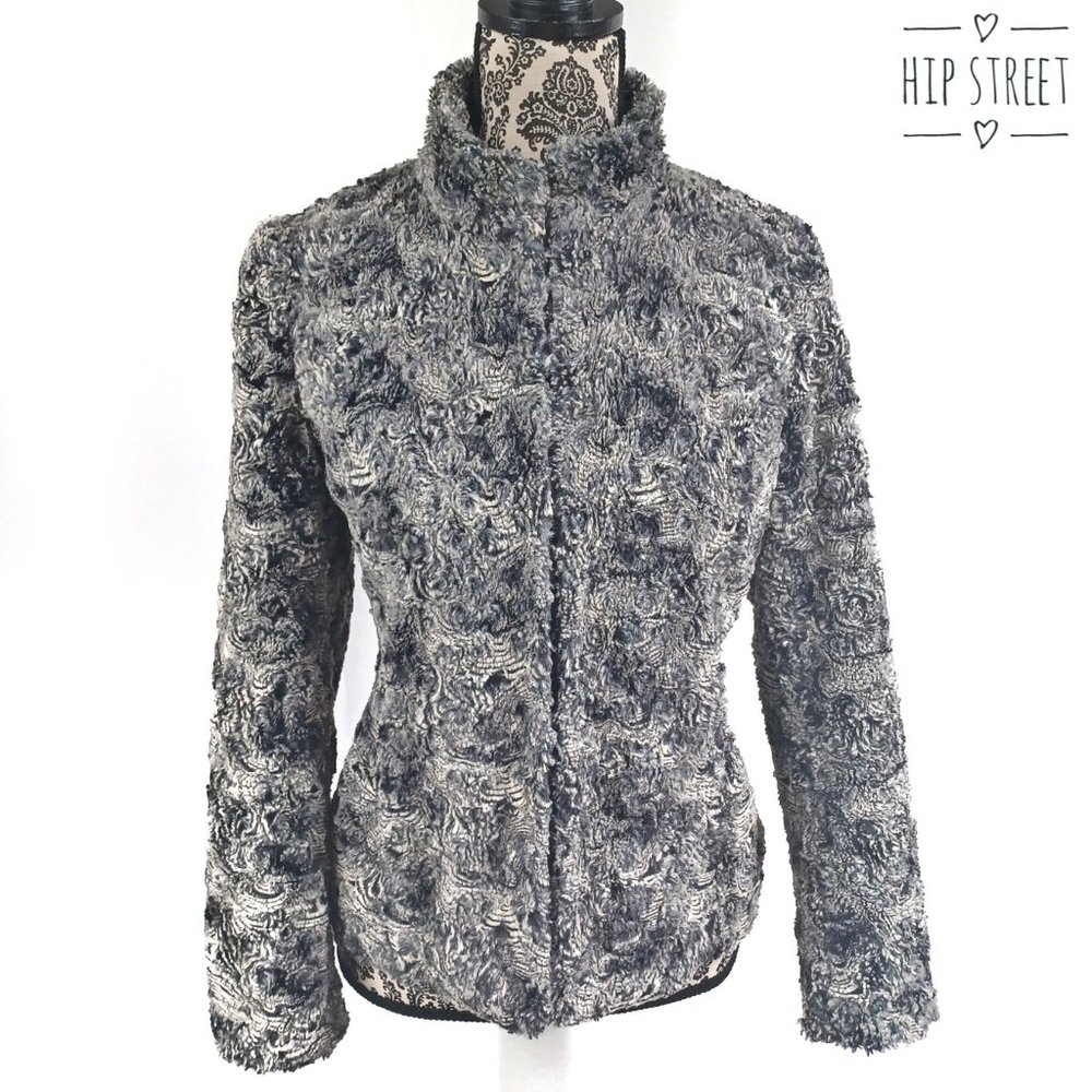 JM COLLECTION Swirl Pattern Stretch Faux Fur Jacket SP
